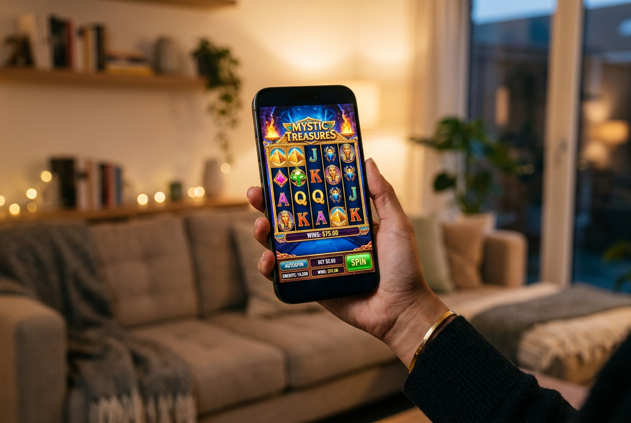 A variety of colorful online casino games displayed on a mobile screen.